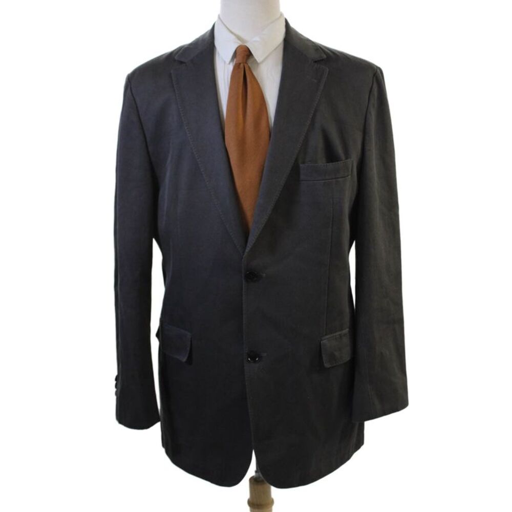 Boss Hugo Boss Men Dark Gray 100% Cotton Collared Solid Button Blazer Size 42